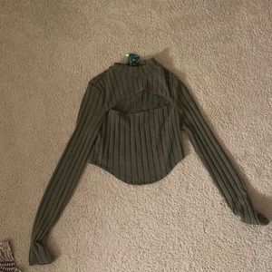 New with Tags Cropped Olive Green Sweater, Open Cut Front